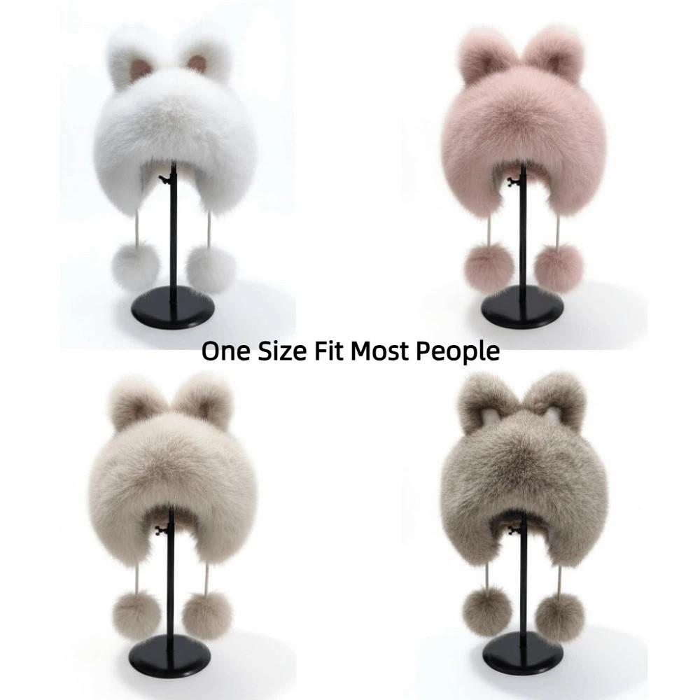 Fluffy Women's Lei Feng Cap Winter Warm Bunny Cat Ear Hat Fox Plush Ear Cap  New Year Gift