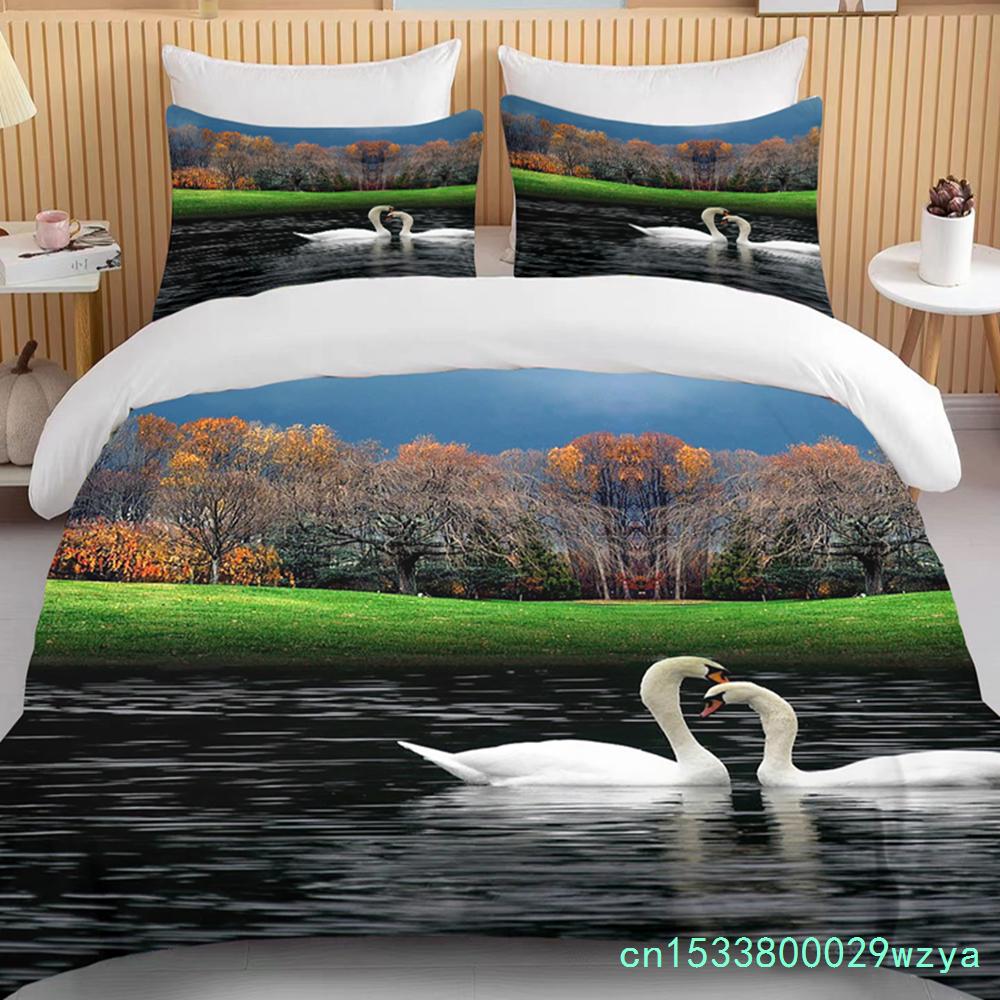 10 Sizes The Lover White Swan Bedding Sets Animal Duvet Quilt Cover Set Blue Pink Comforter Bed Linen And Pillowcase Duvet