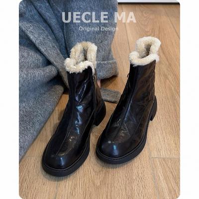 Женские легкие зимние ботинки из кожи с верхом, на толстой подошве, утепленные флисовой подкладкой, нескользящие, повседневные, спортивные, из замши и хлопка