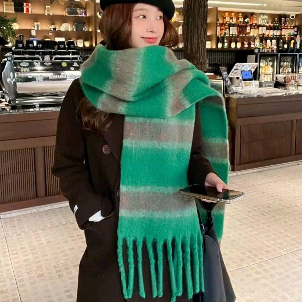 Soft Warm Fabric Faux Cashmere Scarf Thickened Fringe Scarf Warm Loop Yarn Scarf Winter