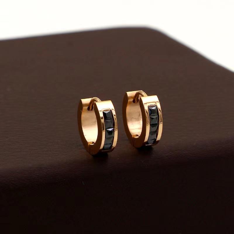 Korean-Style Titanium Steel Flash Diamond Buckle Earrings for Men & Women