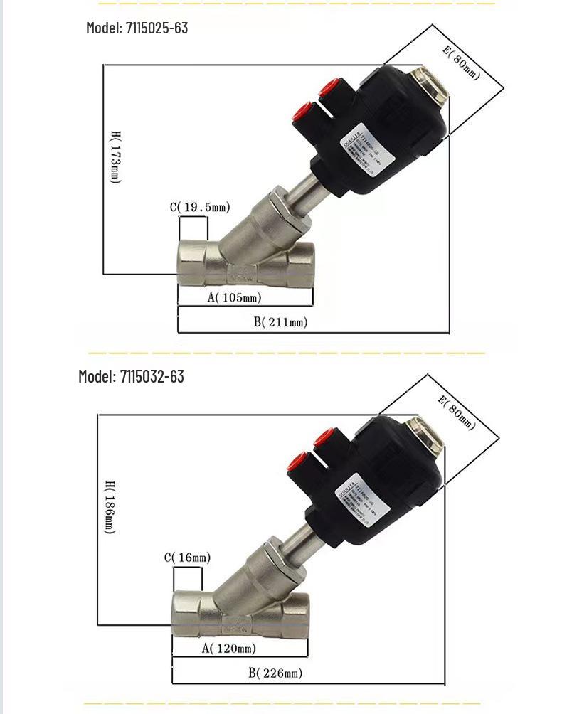 Stainless Steel Pneumatic Y-Type Angle Seat Valve with Internal Thread Connection