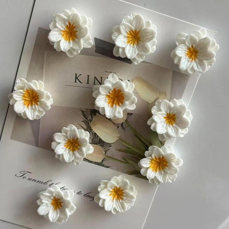 5Pcs Simulated Resin Flower Fridge Magnets Cute Magnetic Stickers Home Kitchen Decor