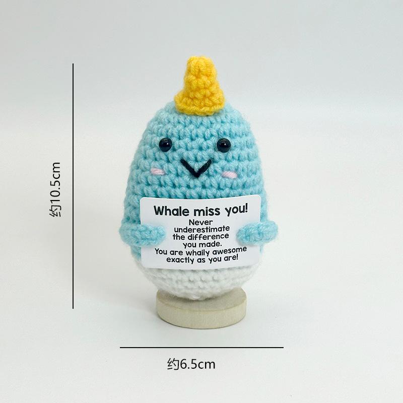 Funny Crochet Emotional Support Bear Doll With Card Desktop Ornament Handmade Knitted Pig Dolls Christmas Gifts Home Decoration