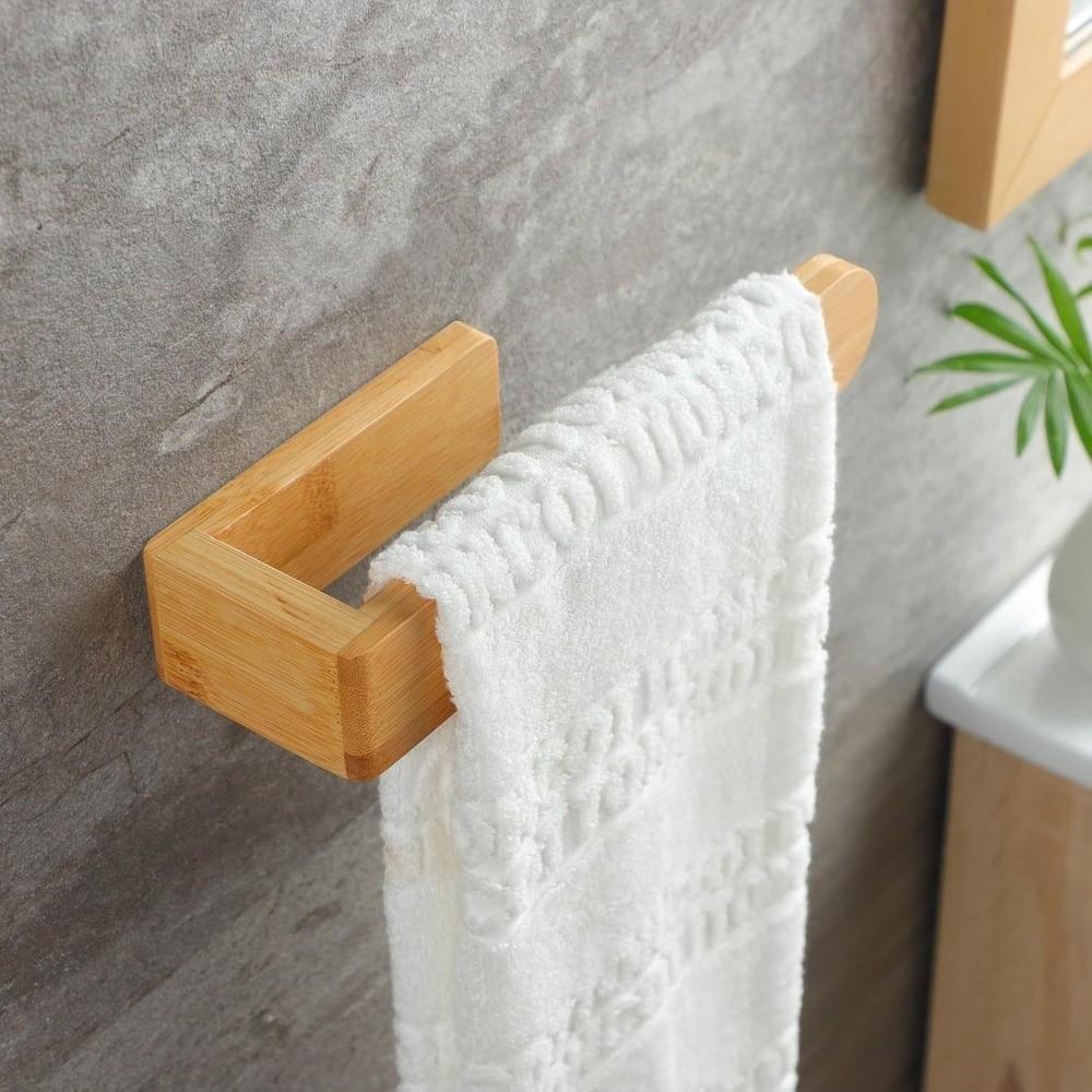 Waterproof Bamboo Wooden Towel Rack Adhesive Towel Shelf Durable No Drill Shelf Bathroom