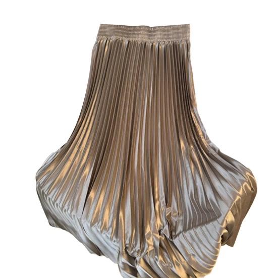 Юбка макси с высокой талией, глянцевая длинная юбка, однотонная, плиссированный дизайн, большой подол, юбка для танцев, для работы, отдыха, повседневной носки