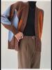Hongshan Women's Brown V-Neck Diamond Pattern Wool Blend Cardigan Sweater