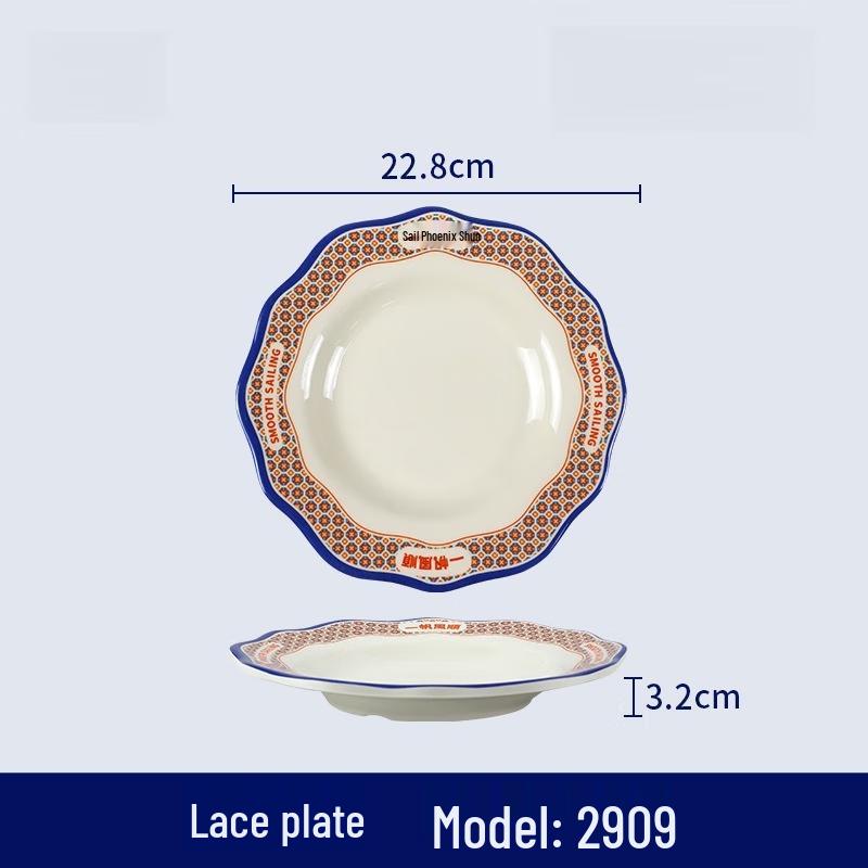 Wuhe Hong Kong Style 12-inch Enamel Dinner Plate