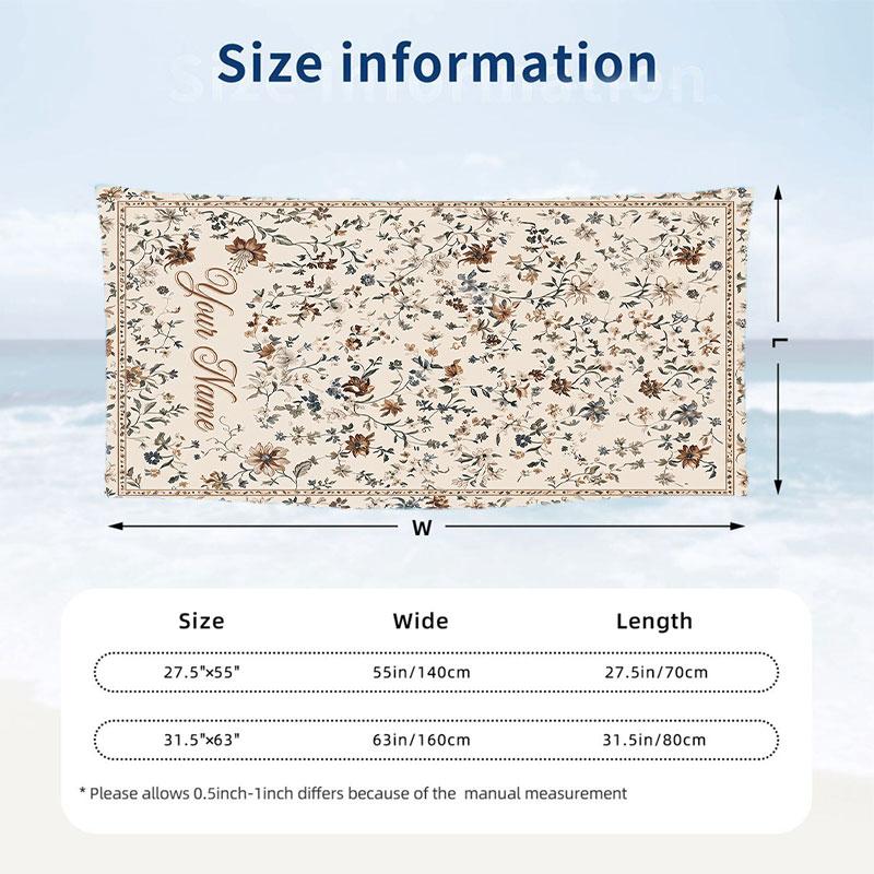 Floral Elegance 20 Theme Quick Dry Beach Towel Custom Name Text Print Large Sand Resistant Towel Beach Vacation