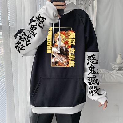 Harajuku Аниме Demon Slayer Одежда Kyoujurou Rengoku Печатный капюшон для мужчин и женщин Лоскутные толстовки Harajuku Унисекс Толстовка Топы