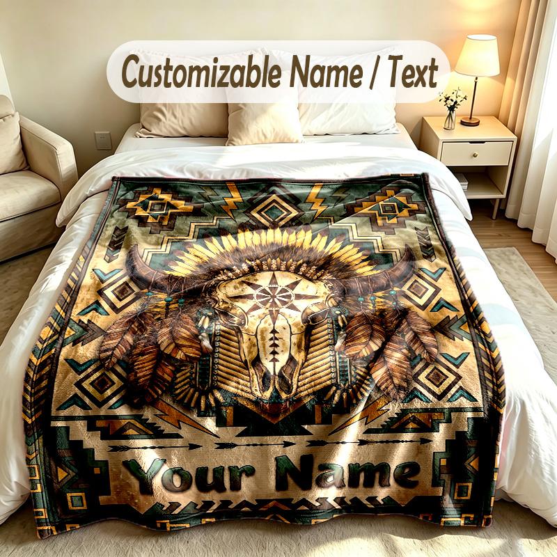American Patriotic Theme Custom Blanket Personalized Name & Text Customized Soft Warm Throw Blanket Home Decor
