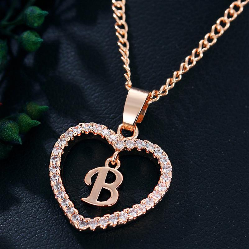 Charming Alphabet Elegant Pendant Initial Letter Simple Exquisite Love Heart Necklace Fashion DIY