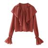 2024 Autumn/Winter Women's Street Fashion Ruffle Chiffon Blouse