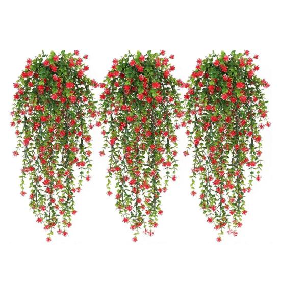 Подвесной искусственный цветок с листьями эвкалипта, устойчивый к УФ-излучению, искусственная цветочная лоза для помещений и улицы, сада, декора из искусственного ротанга