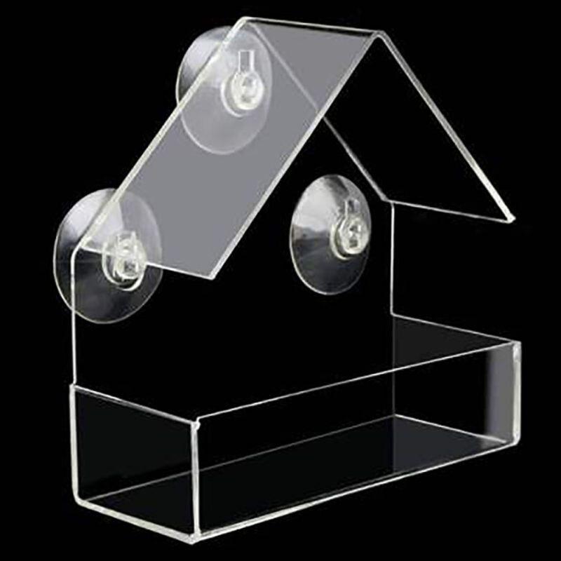 Кормушка для птиц Акриловая прозрачная миска для корма для птиц с присоской, съемная и легко чистящаяся, 6 x 6 x 2,8 дюйма