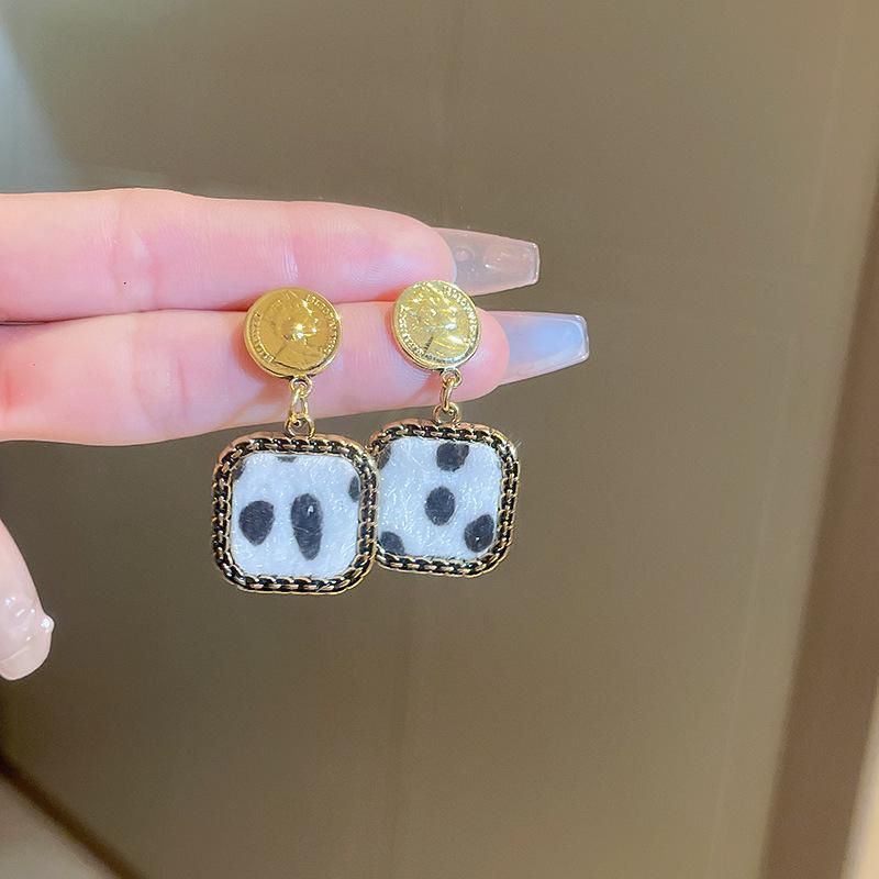 Серьги-подвески Геометрические с бантом Сердце леопарда Серебряная игла - Трендовый корейский стиль для женщин