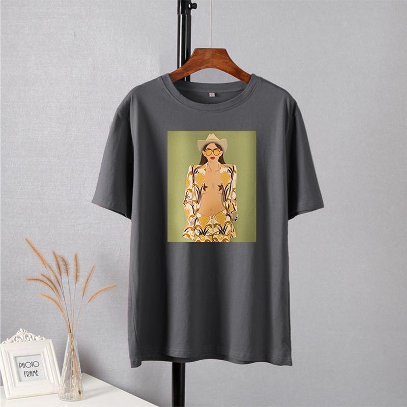 Женские футболки Hirsionsan High Street с графическим рисунком, летние мягкие футболки с круглым вырезом и короткими рукавами, 2023, повседневные свободные хлопковые базовые женские топы