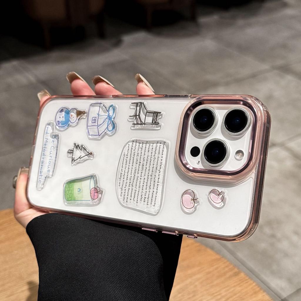 For iPhone 15 Pro Clear Phone Case TPU Back Cover with 3D Pattern Sticker