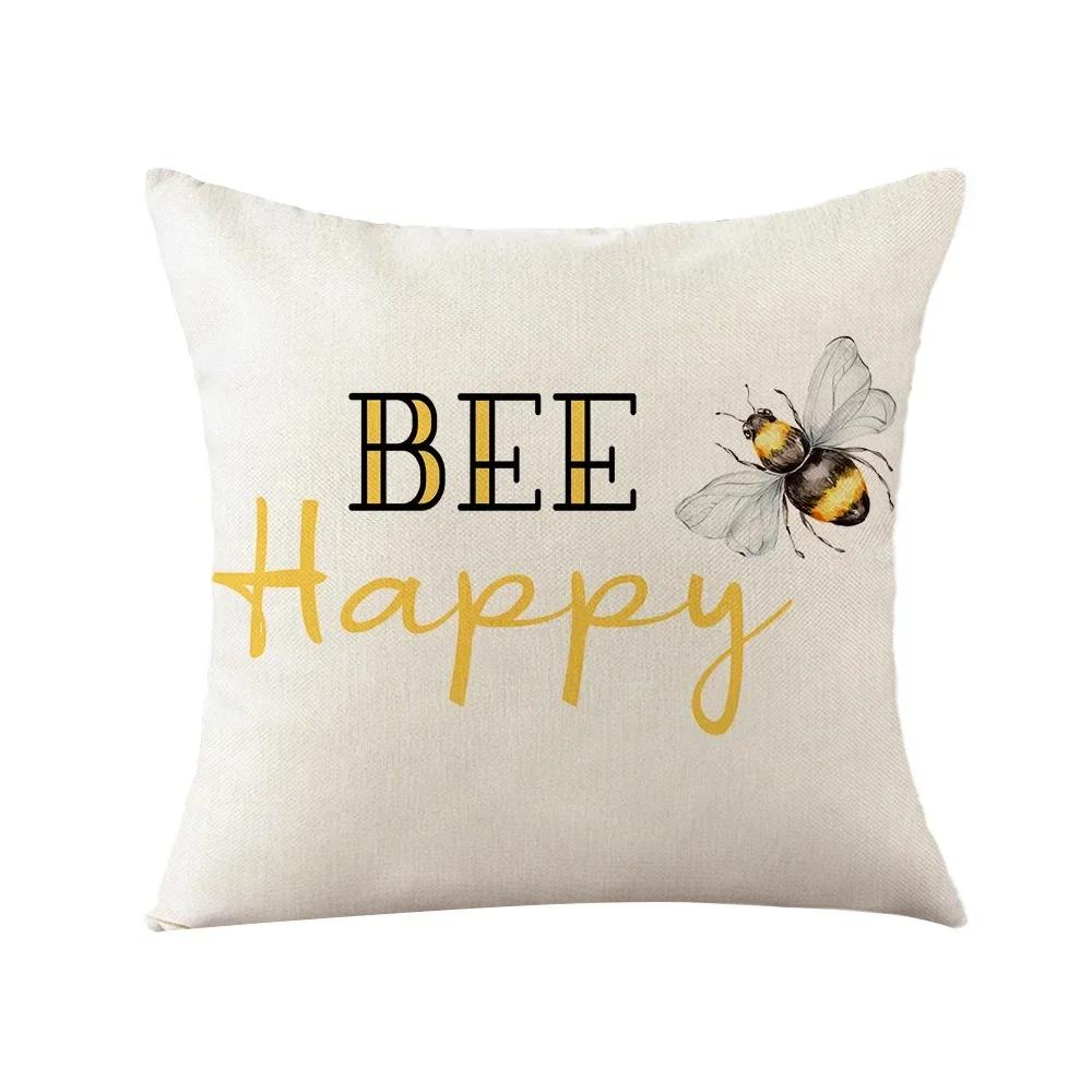 Summer Sunflower Bee Double-Sided Printed Pillow Cover Short Plush Suitable Living Rooms Bedrooms Sofas Throw Cushion Cover