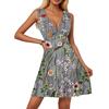 Women's Dress V-neck Sleeveless Casual Floral Print Hem Pleated Dress
