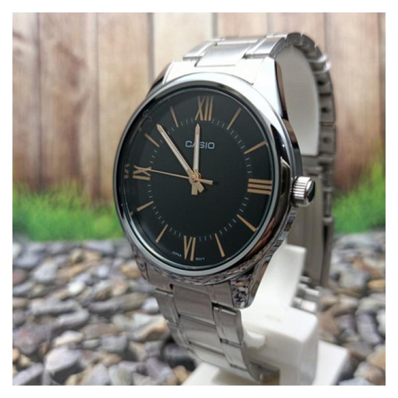 Casio Серия STANDARD Классический Простой Изысканный Модный Водонепроницаемый Тройная Складная Застежка Кварцевый Механизм Стальной Ремешок Японский и MTP-V005D-1B5