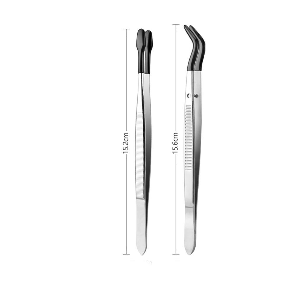 Stainless Steel Flat Tip Tweezers PVC Coated Rubber Tips Tweezers Accessories Long Tweezers Tools