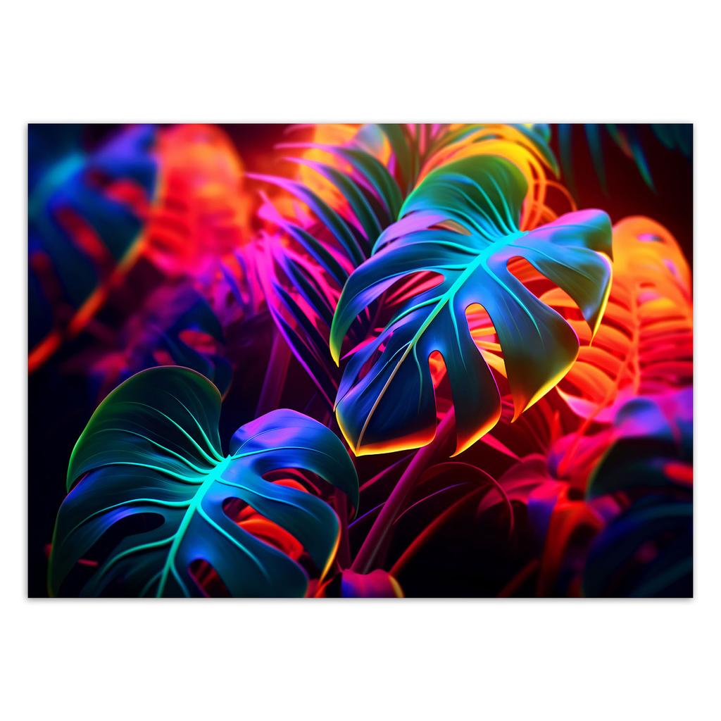 Wallpaper Monstera leaves in neon colors
