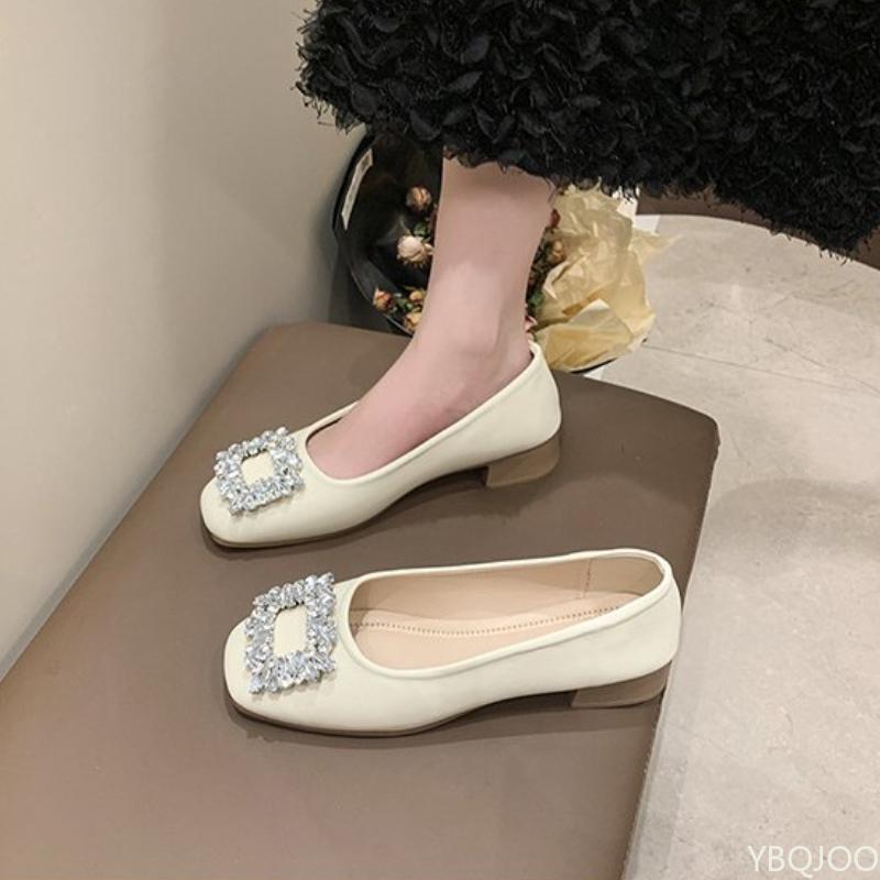 Fashion Women's New Square Toe Summer Shallow Mouth Rhinestone Decoration Design Mary Jane Daily Casual Single Shoes Zapatos De Mujer