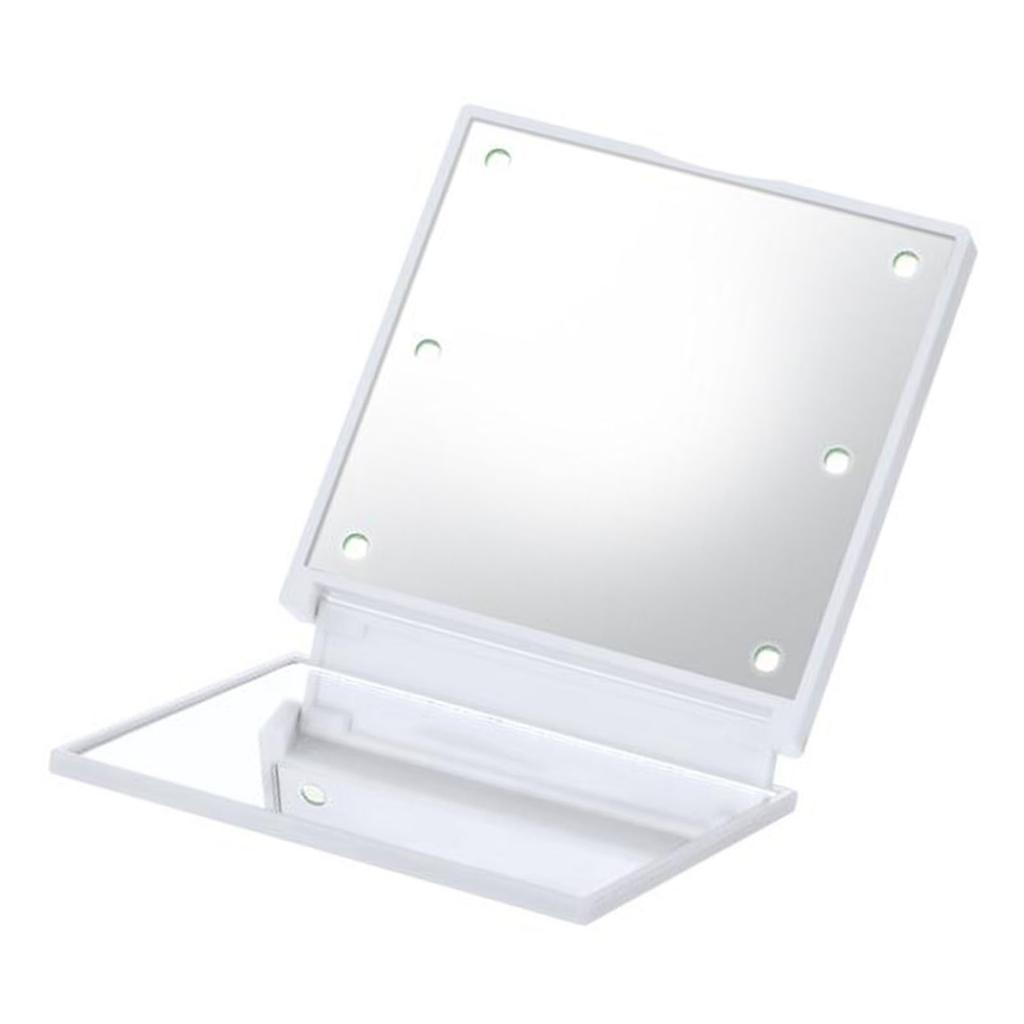 Мини LED Зеркало для Макияжа Складное Портативное Зеркало для Макияжа с 6 Светодиодами Двустороннее Косметическое Зеркало Стеклянная Поверхность Зеркала