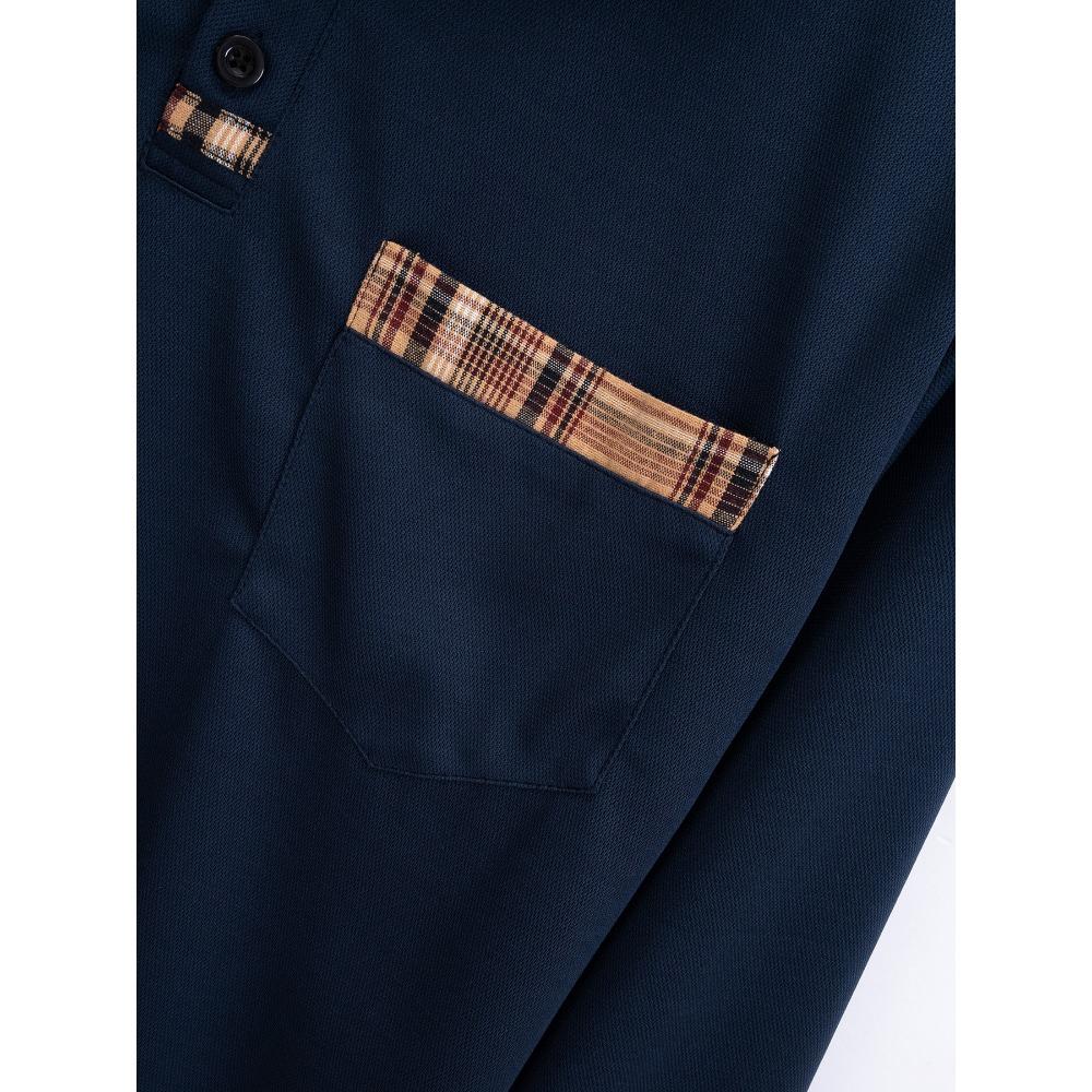 Мужская повседневная однотонная рубашка-поло с длинными рукавами на весну и осень