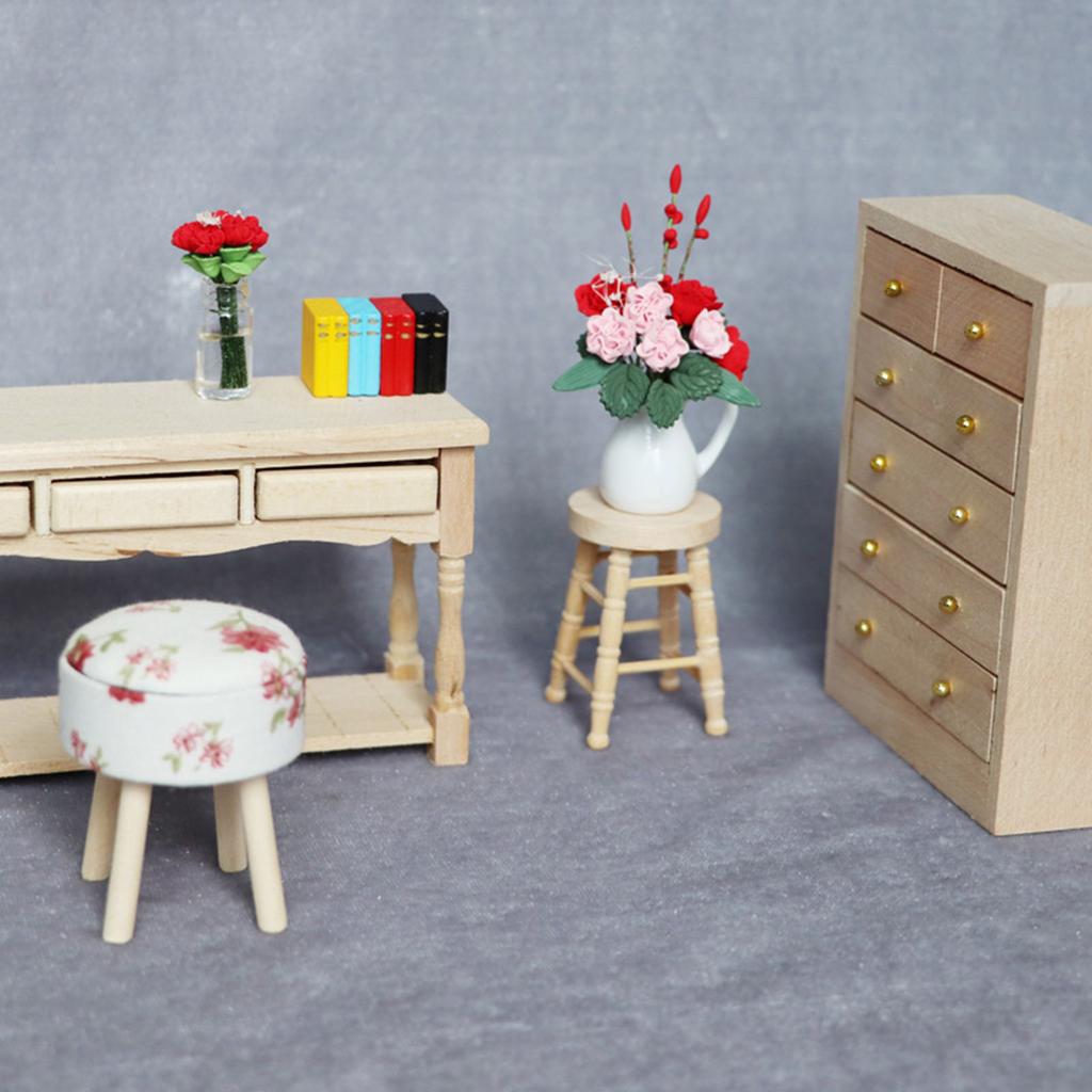Realistic Wood Stool Zakka Realistic Pretend Play for Role Display Round Top Stool Model Vintage Stool 1:12 Doll House