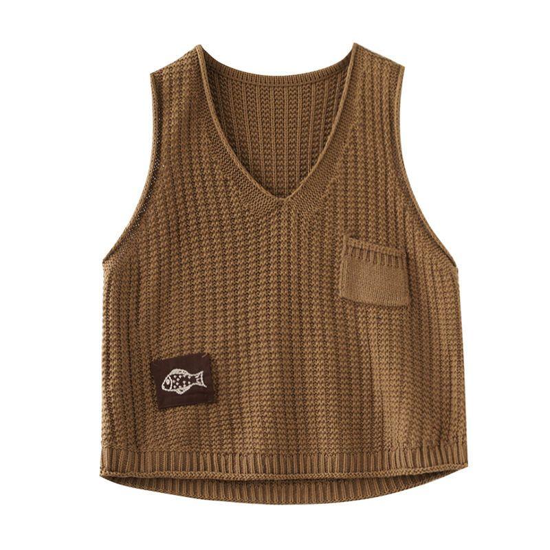 Женская свободная верхняя одежда в корейском стиле, универсальный пуловер с V-образным вырезом, тонкий ажурный трикотажный свитер без рукавов, жилет, кардиган, трендовый