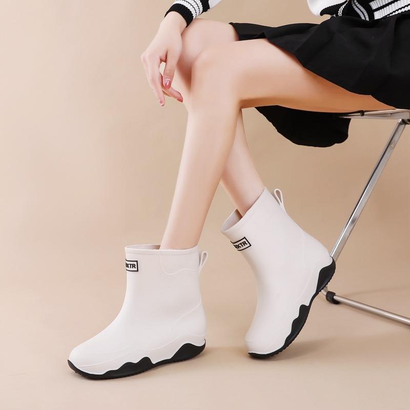 Мужские и женские резиновые сапоги, уличные мотоциклетные водонепроницаемые ботинки средней высоты, резиновые ботинки на толстой подошве, легкие галоши