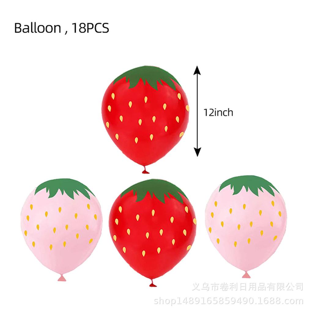 Strawberry Theme Party Paper Plate Balloon Picnic Plate Cake Plate Children'S Birthday Party Dessert Counter Decorative Cutlery