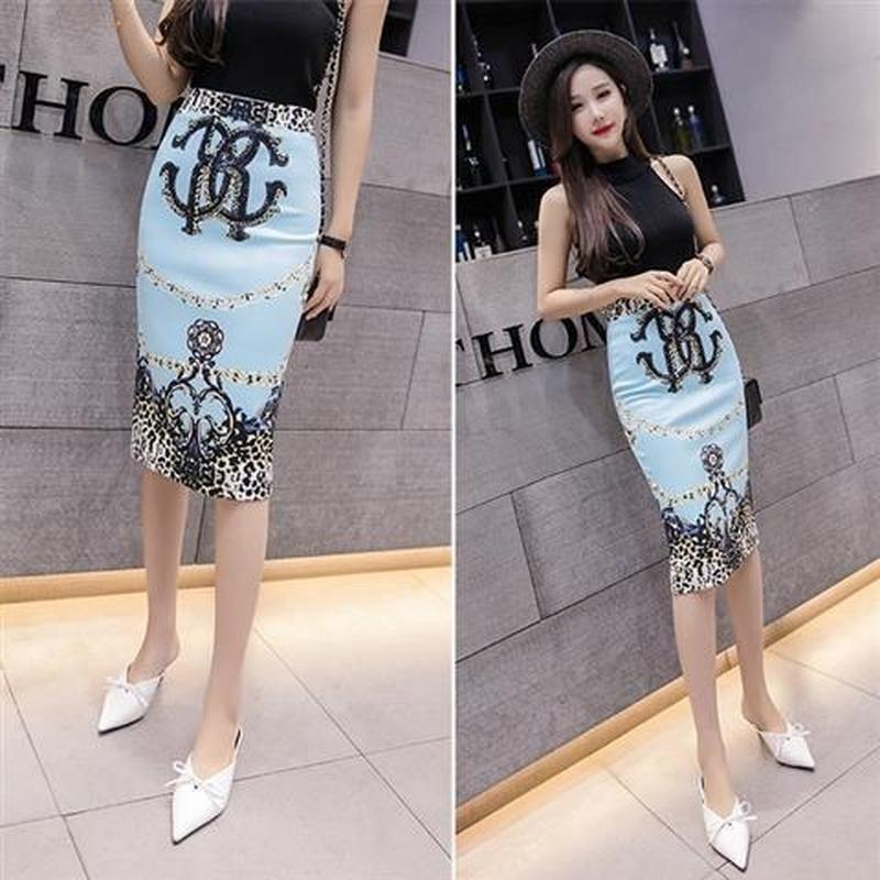 Летняя элегантная юбка-карандаш с принтом, женская облегающая юбка длиной до колена с высокой талией, женская