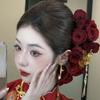 Chinese Style Golden Phoenix Hairpin Sweet Bride Flower Side Clips Beautiful Rose Hair Forks  Party