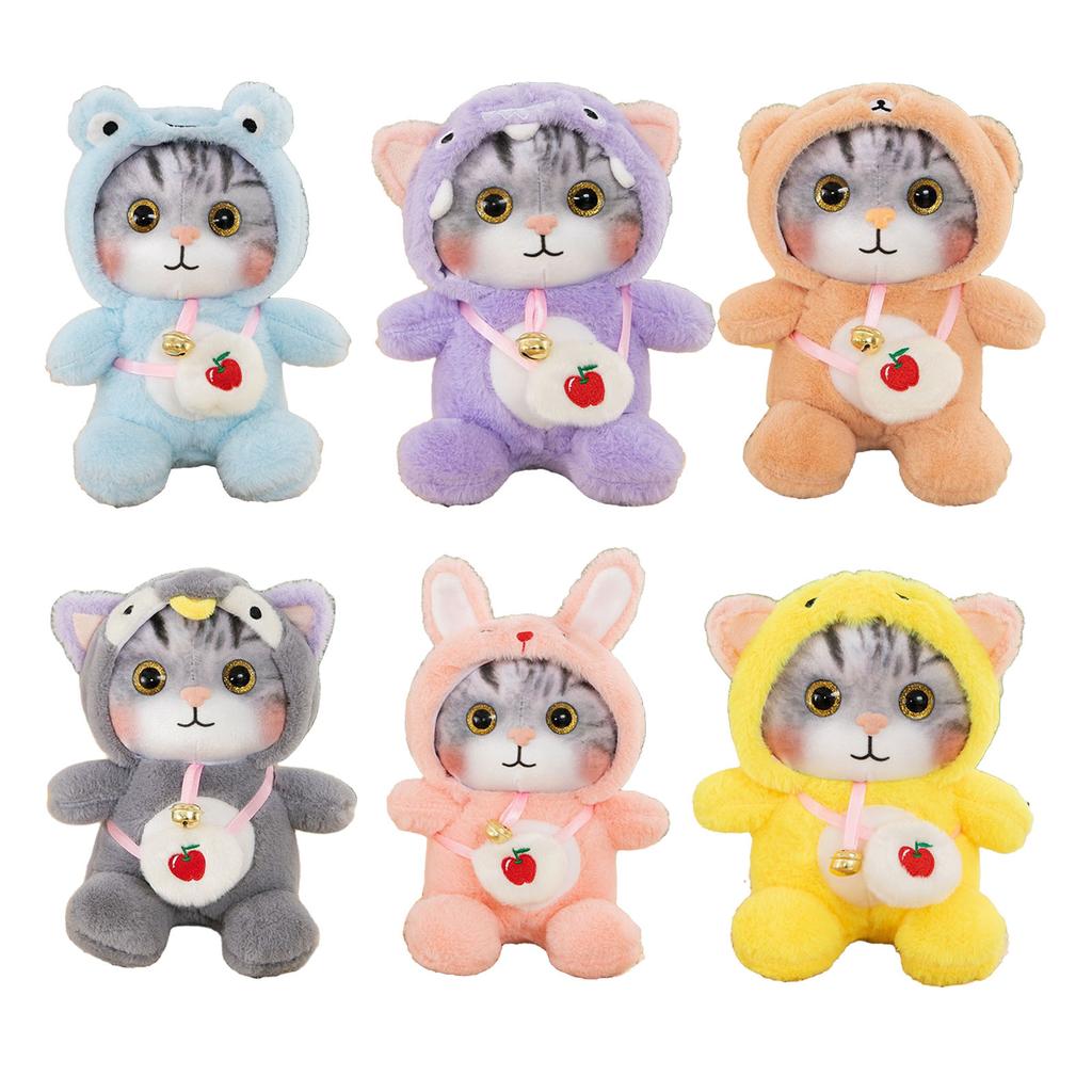 Cat Plush Toy Lovely Bell Soft Colorful Fuzzy Stuffed Cat Plush Toy for Children Birthday