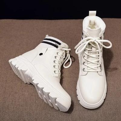 Теплые женские туфли на толстой платформе большого размера со шнуровкой и шнурками, женские зимние ботинки, нескользящие, демисезонные, защитные