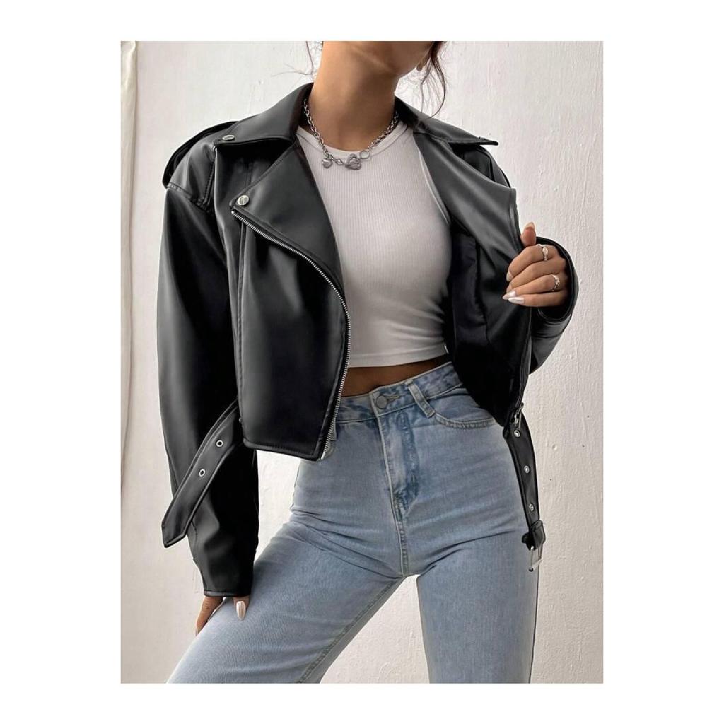 Новый сезон кожаная байкерская куртка оверсайз с поясом
