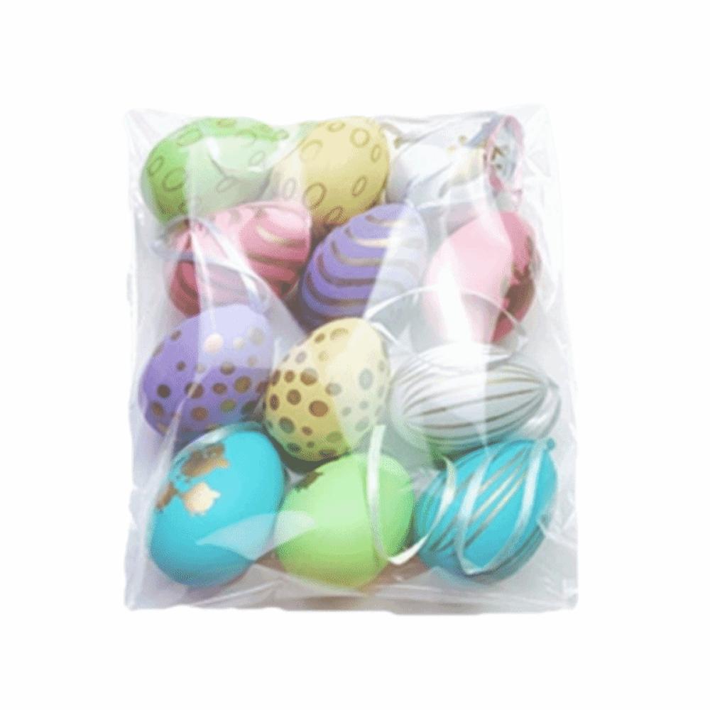 12Pcs/Set DIY Craft Easter Simulation Egg Cartoon Artificial Egg Pendant Hanging Ornament