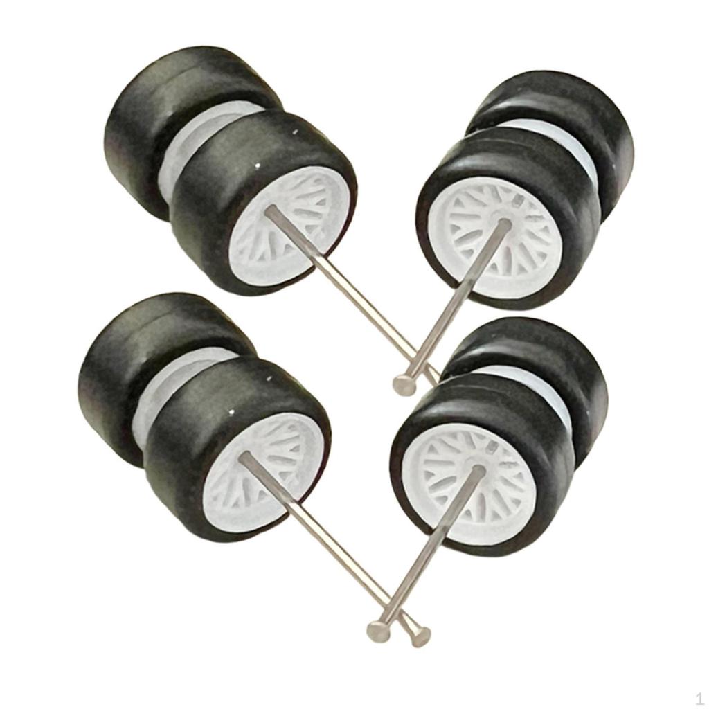 1/64 Scale Wheels Model Simulation Car Tires with Roller Shaft Miniature Toys for Collectors