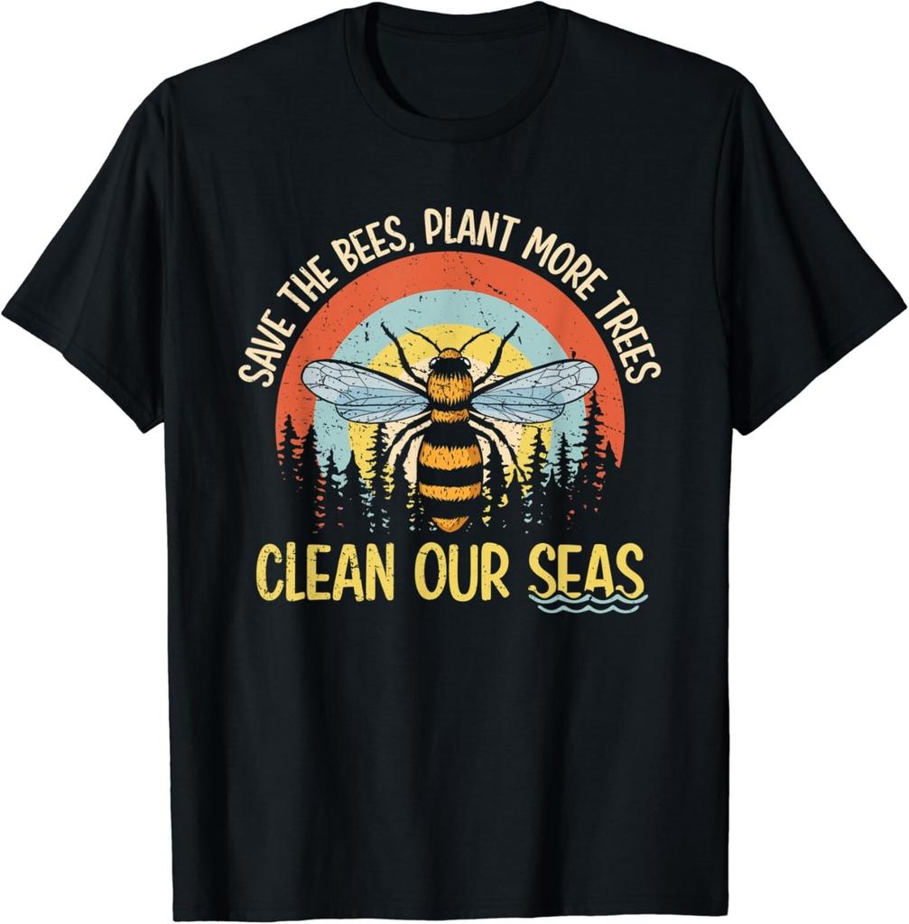 Save The Bees Plant More Trees Clean Seas Unisex T-Shirt Mens Womens Tees Top