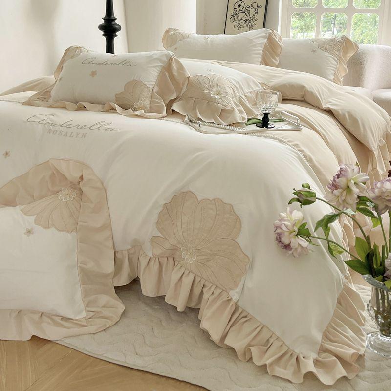 G5Z Корейский набор постельного белья "Принцесса и Подсолнух" - Большой пододеяльник и простыня на резинке, Девичий комплект из четырех предметов