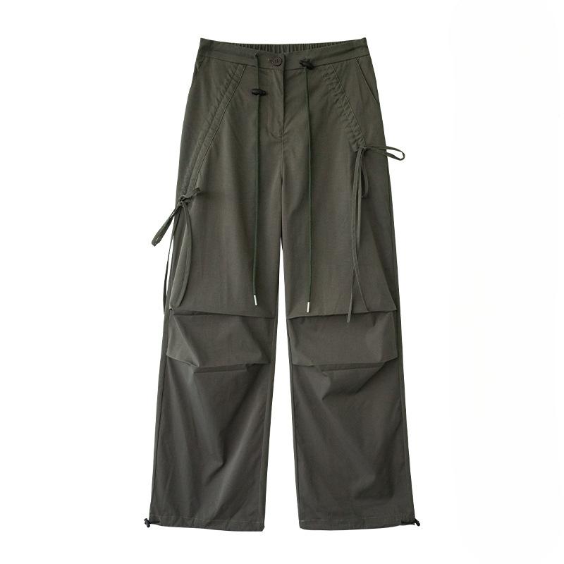 American Overalls Women's Spring and Autumn Hiking Pants High Waist Retro Loose Wide-leg Bow Casual Sports Cargo Pants
