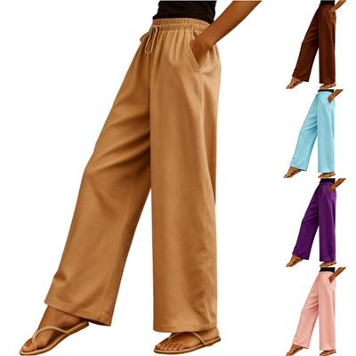 Женские модные однотонные брюки кэжуал прямого кроя с эластичной талией, карманами и кулиской
