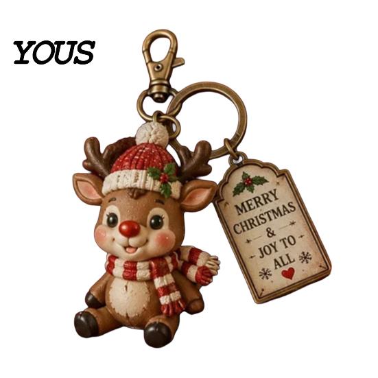 Holiday Keychain for Christmas with Gift Box, Cute Santa Claus Snowman Highland Cow Key Holder Family Reindeer Bag Charm, Keyring Pendant, Gifts Kids,