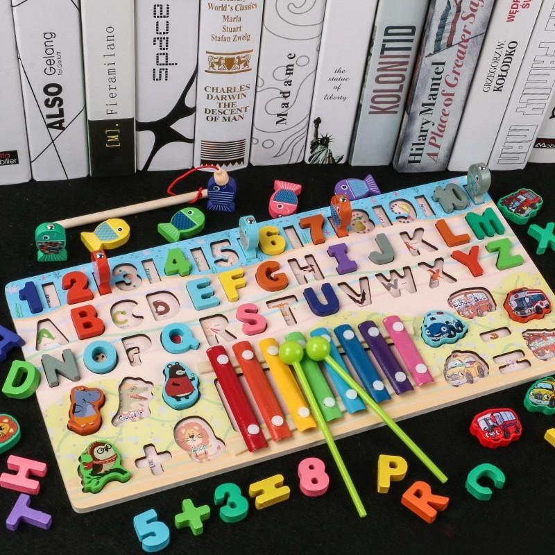 Деревянная мультяшная рыбалка в океане, мультяшные цифры, буквы, дорожные формы, игра на сопоставление, логарифмическая доска, развивающая игрушка для детей