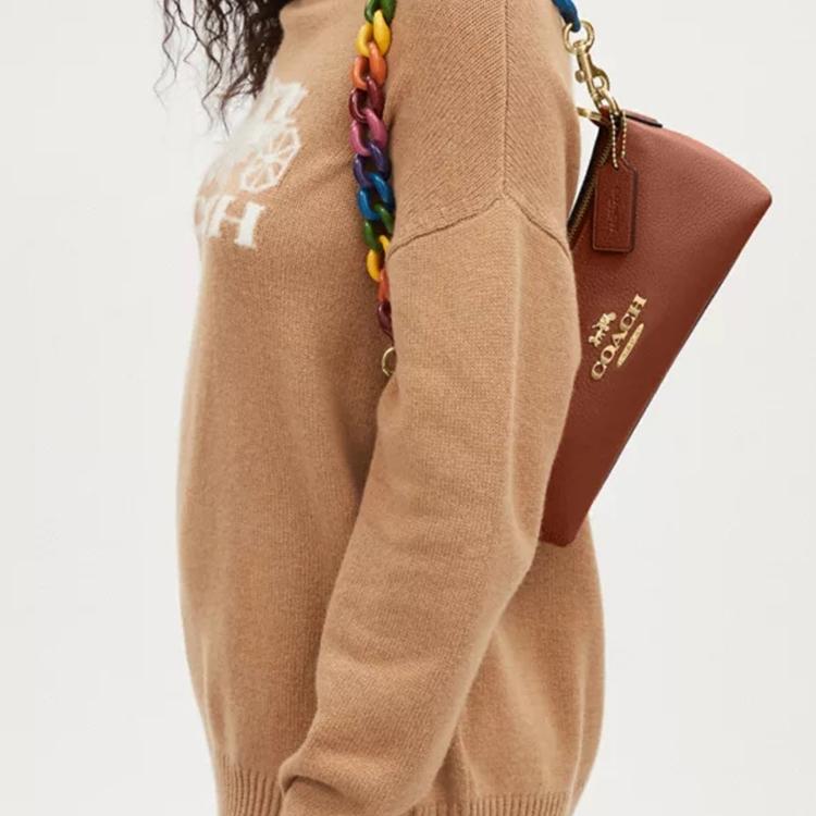 Coach Шарлотта 25 Логотип Классический Цветочный Цветная Цепочка Застежка-молния Изысканная Сумка-багет из Кожи с Текстурой Гладкого Камня Ручная Сумка на Плечо Средние Женские Сумки CP097-IMR0B