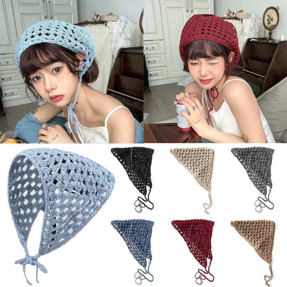 Пасторальный стиль Вязаный крючком треугольный платок на голову Многоцветный треугольный тюрбан Шарф Повязка для волос Женщины Девушки