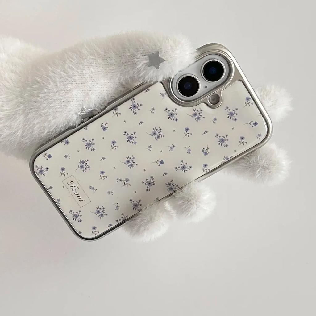 Корейская пара ins Милый фиолетовый цветок Чехол для телефона для iPhone 17 16e 16 15 14 13 12 11 Pro Max X XR Air Plus Роскошный Прозрачный Мягкий